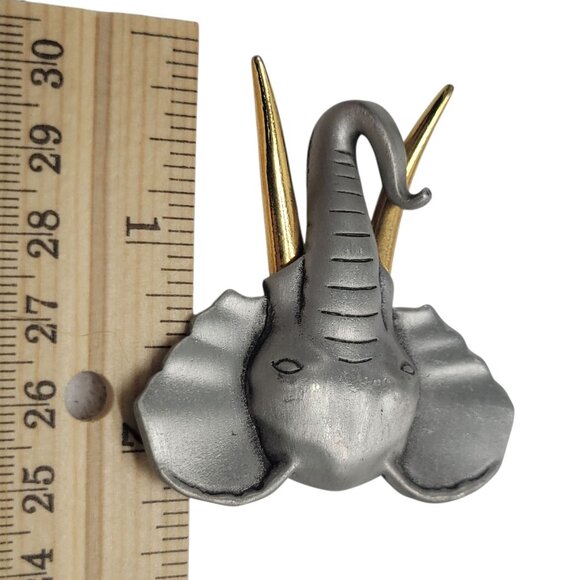 Vtg Signed JJ Elephant Brooch Pin Silver & Gold Tone Jonette Statement Safari - Picture 5 of 12